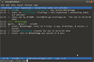 A screenshot of Irssi in action.
